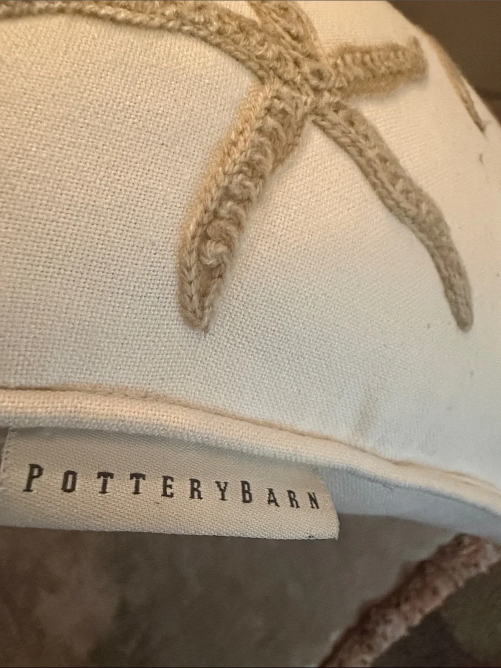 Pottery Barn Starfish Embroidered Throw Pillow - Cream and Tan